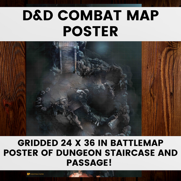 D&D Combat Map Dungeon Staircase Physical Battlemap 24x36 Gridded Poster