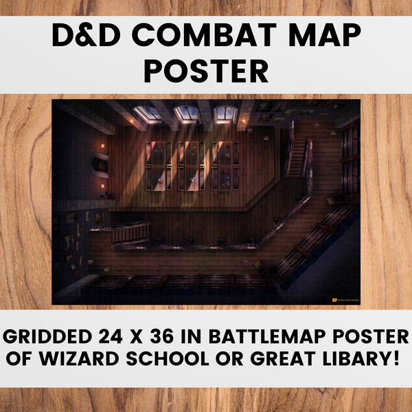 D&D Combat Map Great Library Physical Battlemap 24x36 Gridded Poster