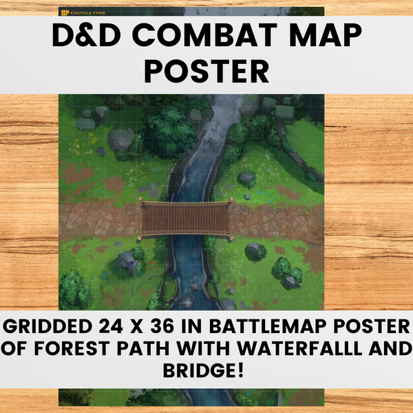 D&D Combat Map Forest Bridge Physical Battlemap 24x36 Gridded Poster