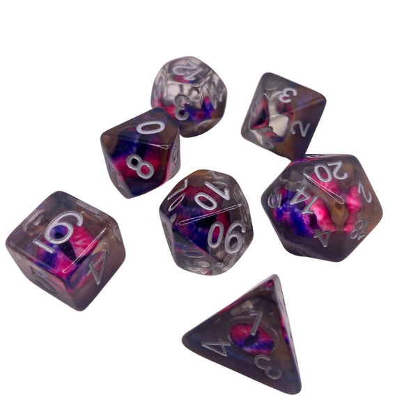 Pink Demon Eye Resin Dice Set - 7-Piece Polyhedral Set for D&D Warlock Pact Magic and Tabletop RPGs